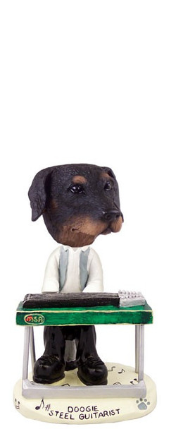 Black Doberman Pinscher Uncropped Ears Steel Guitarist Doogie Collectible Dog Figurine