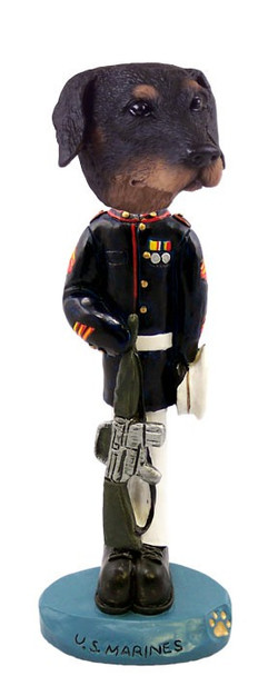 Black Doberman Pinscher Uncropped Ears U S Marines Doogie Collectible Dog Figurine