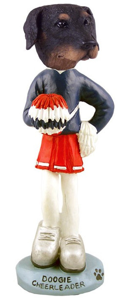 Black Doberman Pinscher Uncropped Ears Cheerleader Doogie Collectible Dog Figurine