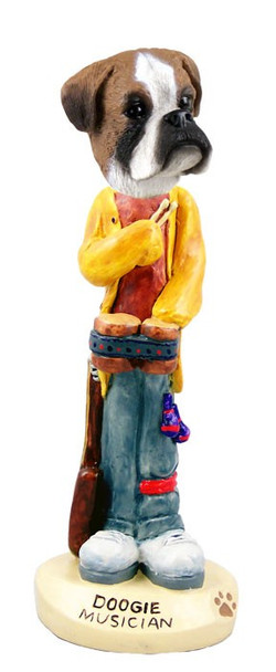 Boxer (Uncropped Ears) Musician Doogie Collectible Dog Figurine