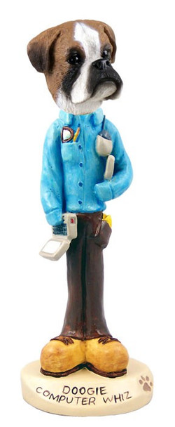 Boxer (Uncropped Ears) Computer Whiz Doogie Collectible Dog Figurine