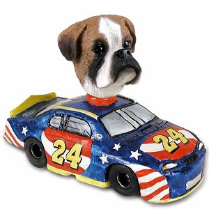 Boxer (Uncropped Ears) Race Car Doogie Collectible Dog Figurine