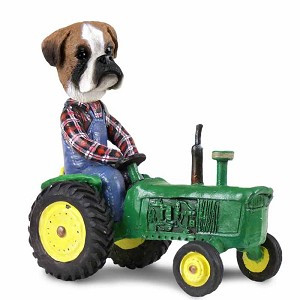 Boxer (Uncropped Ears) Tractor Doogie Collectible Dog Figurine