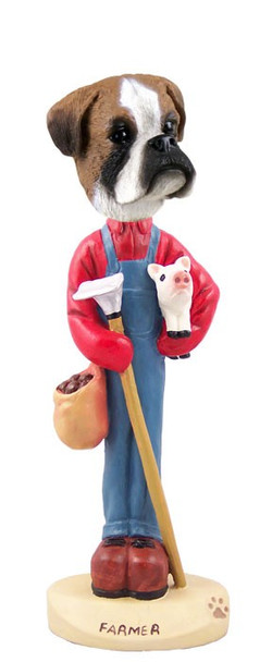 Boxer (Uncropped Ears) Farmer Doogie Collectible Dog Figurine