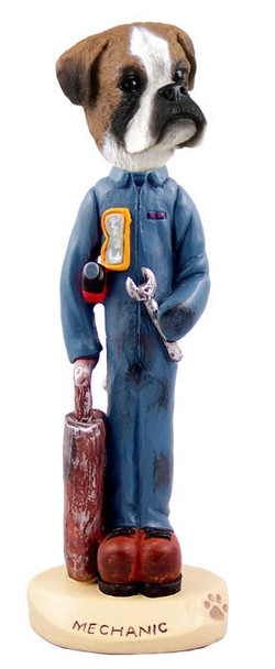 Boxer (Uncropped Ears) Mechanic Doogie Collectible Dog Figurine