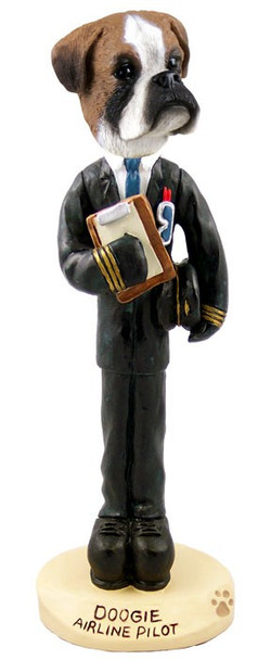 Boxer (Uncropped Ears) Airline Pilot Doogie Collectible Dog Figurine
