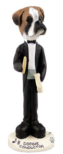 Boxer (Uncropped Ears) Conductor Doogie Collectible Dog Figurine