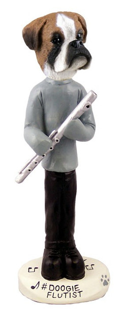 Boxer (Uncropped Ears) Flutist Doogie Collectible Dog Figurine