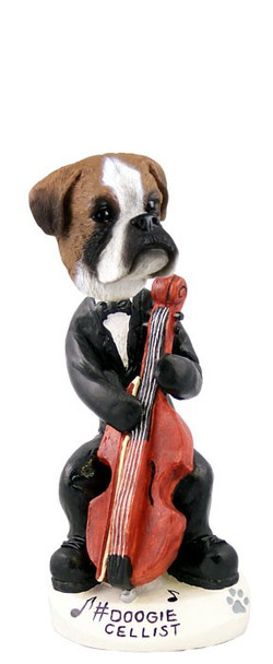 Boxer (Uncropped Ears) Cellist Doogie Collectible Dog Figurine