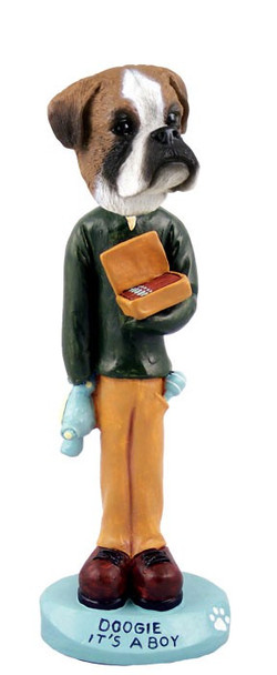 Boxer (Uncropped Ears) It's a Boy Doogie Collectible Dog Figurine