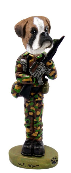 Boxer (Uncropped Ears) U S Army Doogie Collectible Dog Figurine