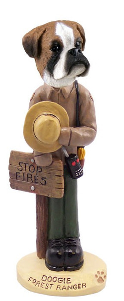 Boxer (Uncropped Ears) Forest Ranger Doogie Collectible Dog Figurine