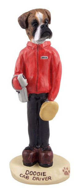 Brindle Boxer Uncropped Ears Cab Driver Doogie Collectible Dog Figurine