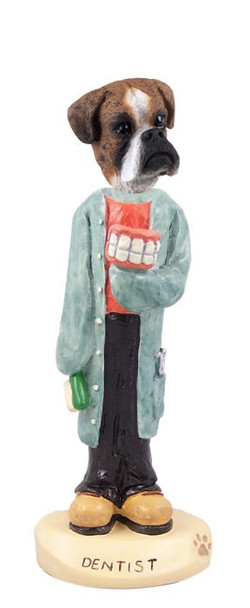 Brindle Boxer Uncropped Ears Dentist Doogie Collectible Dog Figurine