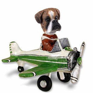 Brindle Boxer Uncropped Ears Airplane Doogie Collectible Dog Figurine