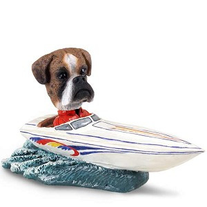 Brindle Boxer Uncropped Ears Motorboat Doogie Collectible Dog Figurine