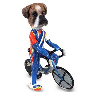 Brindle Boxer Uncropped Ears Bicycle Doogie Collectible Dog Figurine