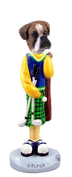 Brindle Boxer Uncropped Ears Golf Doogie Collectible Dog Figurine