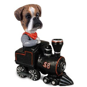 Brindle Boxer Uncropped Ears Train Doogie Collectible Dog Figurine