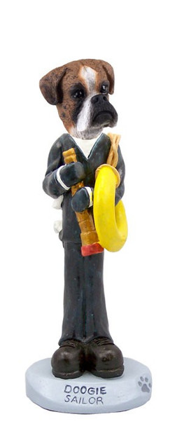 Brindle Boxer Uncropped Ears Sailor Doogie Collectible Dog Figurine