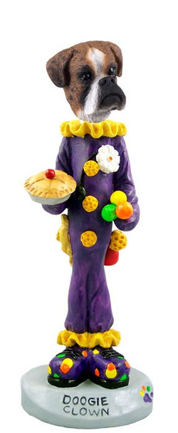 Brindle Boxer Uncropped Ears Clown Doogie Collectible Dog Figurine