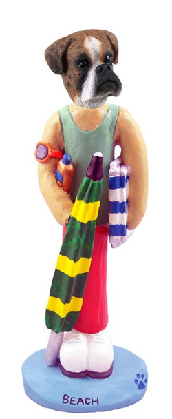 Brindle Boxer Uncropped Ears Beach Doogie Collectible Dog Figurine
