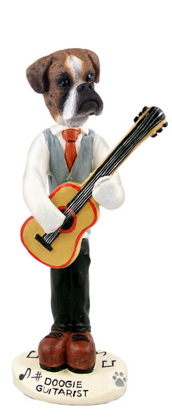 Brindle Boxer Uncropped Ears Guitarist Doogie Collectible Dog Figurine