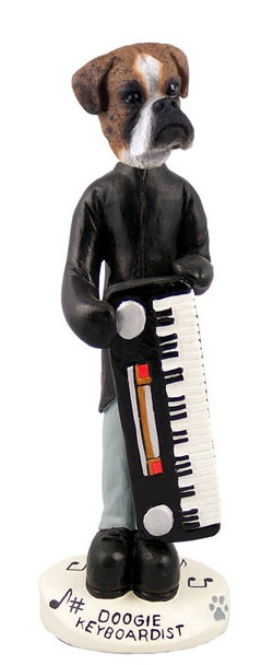 Brindle Boxer Uncropped Ears Keyboardist Doogie Collectible Dog Figurine