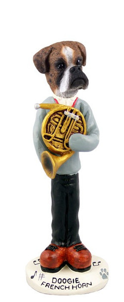 Brindle Boxer Uncropped Ears French Horn Doogie Collectible Dog Figurine