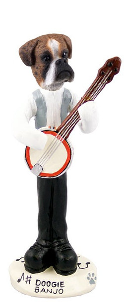 Brindle Boxer Uncropped Ears Banjo Doogie Collectible Dog Figurine