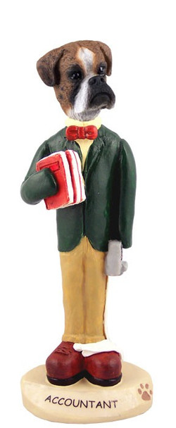 Brindle Boxer Uncropped Ears Accountant Doogie Collectible Dog Figurine