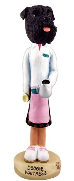 Black Schnauzer Uncropped Ears Waitress Doogie Collectible Dog Figurine
