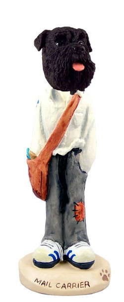 Black Schnauzer Uncropped Ears Mail Carrier Doogie Collectible Dog Figurine