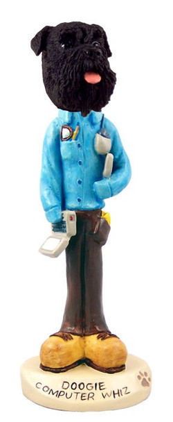 Black Schnauzer Uncropped Ears Computer Whiz Doogie Collectible Dog Figurine