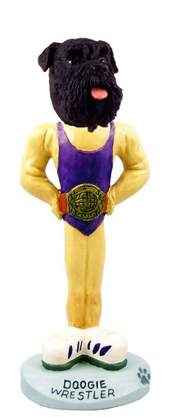 Black Schnauzer Uncropped Ears Wrestler Doogie Collectible Dog Figurine