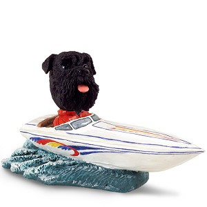 Black Schnauzer Uncropped Ears Motorboat Doogie Collectible Dog Figurine