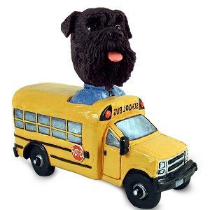 Black Schnauzer Uncropped Ears School Bus Doogie Collectible Dog Figurine
