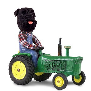 Black Schnauzer Uncropped Ears Tractor Doogie Collectible Dog Figurine
