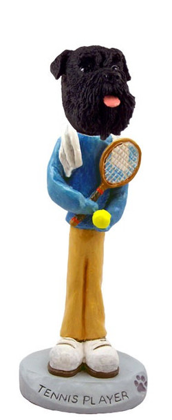 Black Schnauzer Uncropped Ears Tennis Player Doogie Collectible Dog Figurine