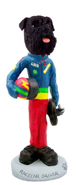 Black Schnauzer Uncropped Ears Racecar Driver Doogie Collectible Dog Figurine