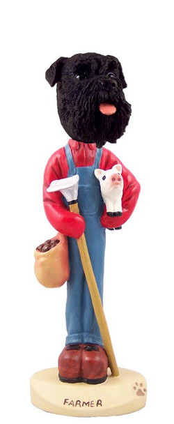 Black Schnauzer Uncropped Ears Farmer Doogie Collectible Dog Figurine
