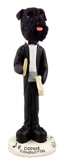 Black Schnauzer Uncropped Ears Conductor Doogie Collectible Dog Figurine