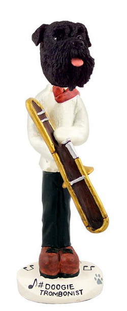 Black Schnauzer Uncropped Ears Trombonist Doogie Collectible Dog Figurine