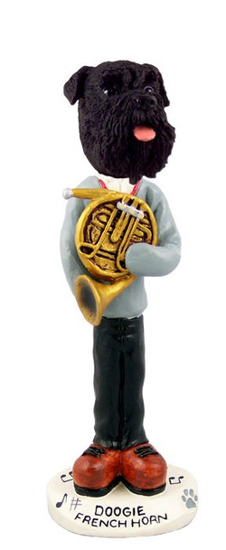 Black Schnauzer Uncropped Ears French Horn Doogie Collectible Dog Figurine