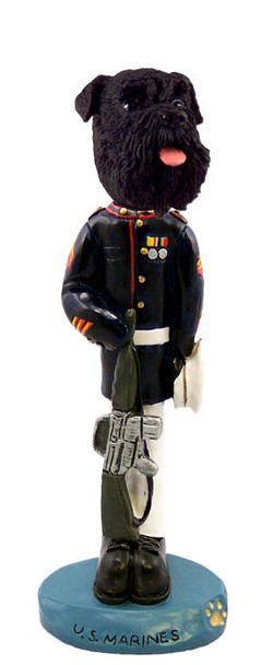 Black Schnauzer Uncropped Ears U S Marines Doogie Collectible Dog Figurine