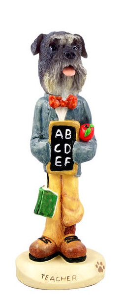 Gray Schnauzer Uncropped Ears Teacher Doogie Collectible Dog Figurine