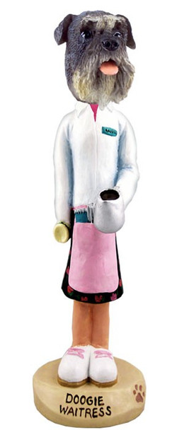 Gray Schnauzer Uncropped Ears Waitress Doogie Collectible Dog Figurine