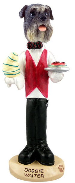 Gray Schnauzer Uncropped Ears Waiter Doogie Collectible Dog Figurine