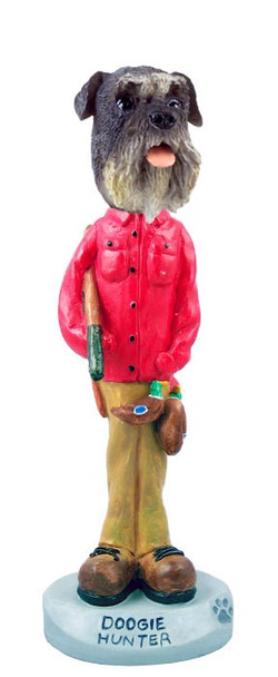 Gray Schnauzer Uncropped Ears Hunter Doogie Collectible Dog Figurine