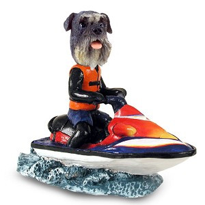 Gray Schnauzer Uncropped Ears Jet Ski Doogie Collectible Dog Figurine